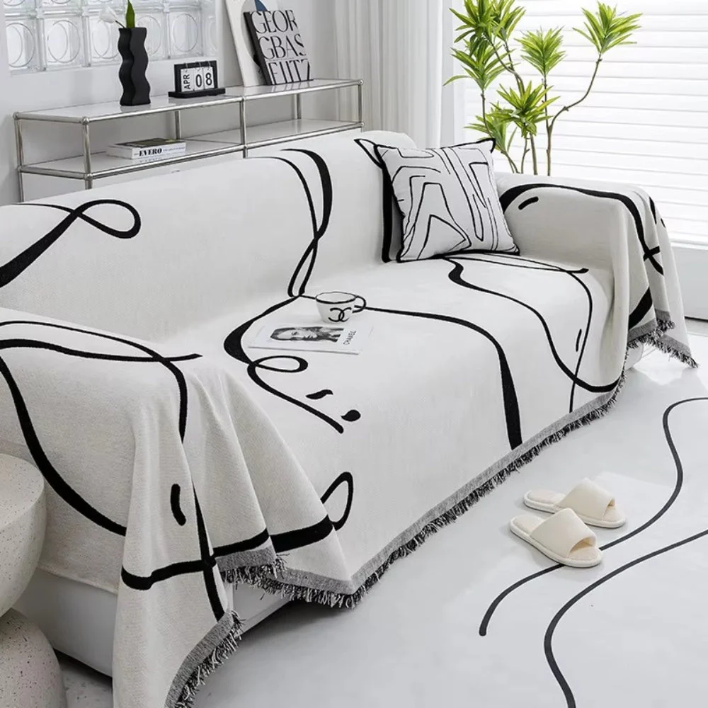 Abstract Line Reversible Chenille Sofa Cover - Image 3