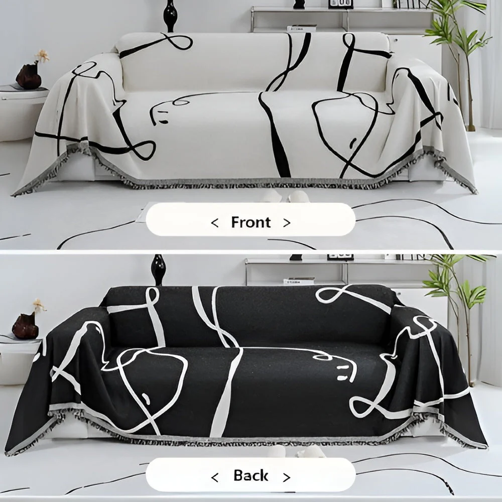 Abstract Line Reversible Chenille Sofa Cover - Image 6