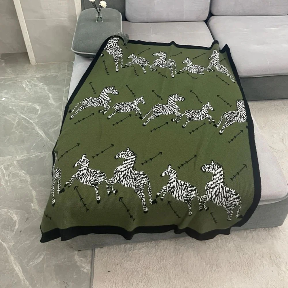 Acrylic Vintage Wild Zebra Knitted Blanket - Image 2