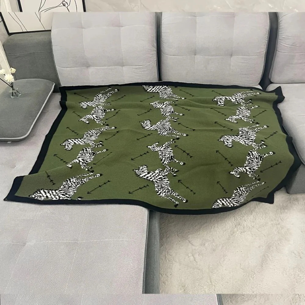 Acrylic Vintage Wild Zebra Knitted Blanket - Image 4