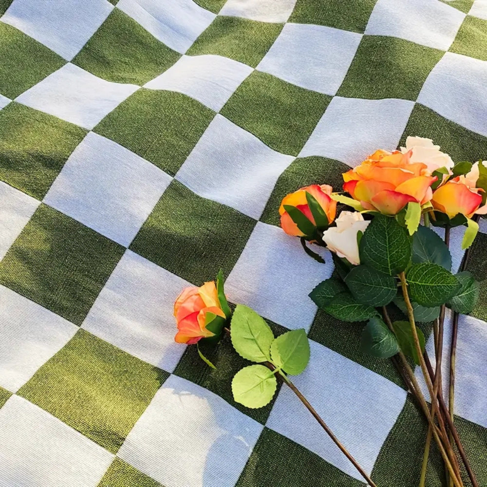 All-Season Checkered Picnic Blanket with Fringe - Image 4