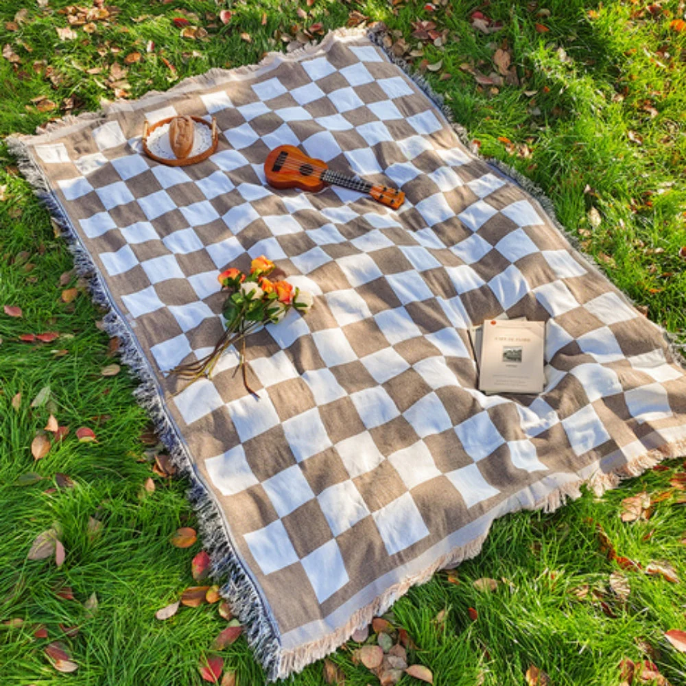 All-Season Checkered Picnic Blanket with Fringe - Image 5