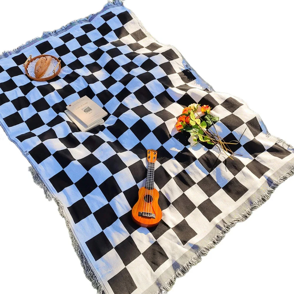 All-Season Checkered Picnic Blanket with Fringe - Image 7