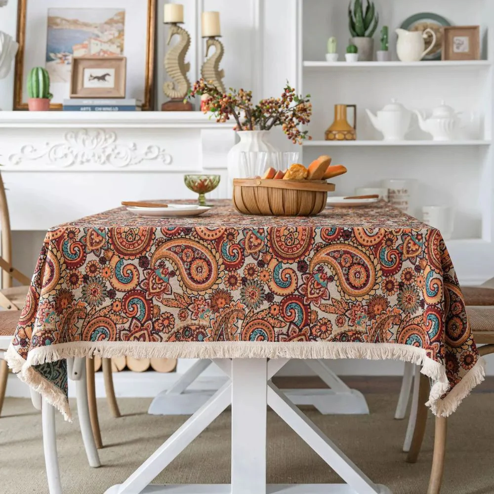 Amber Paisley Tassel Tablecloth - Image 4