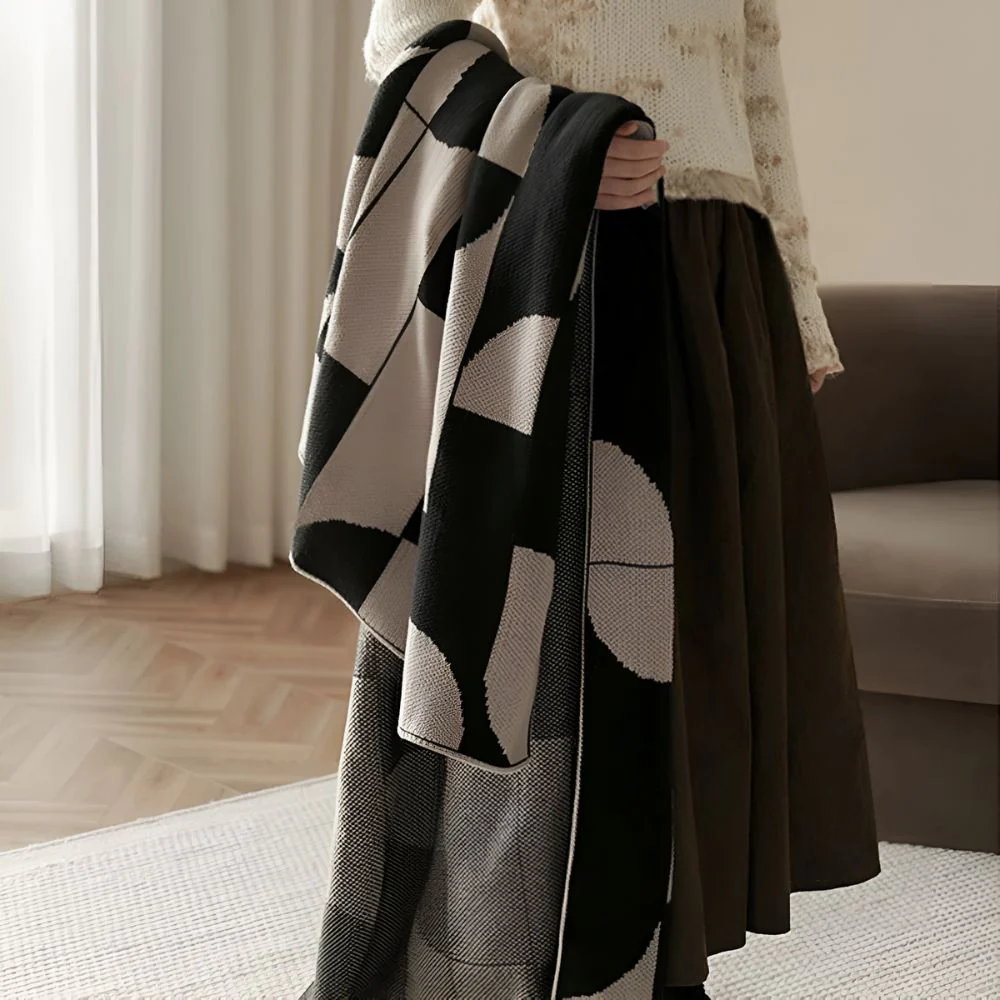 Artevana Monochrome Geometric Throw Blanket - Image 2