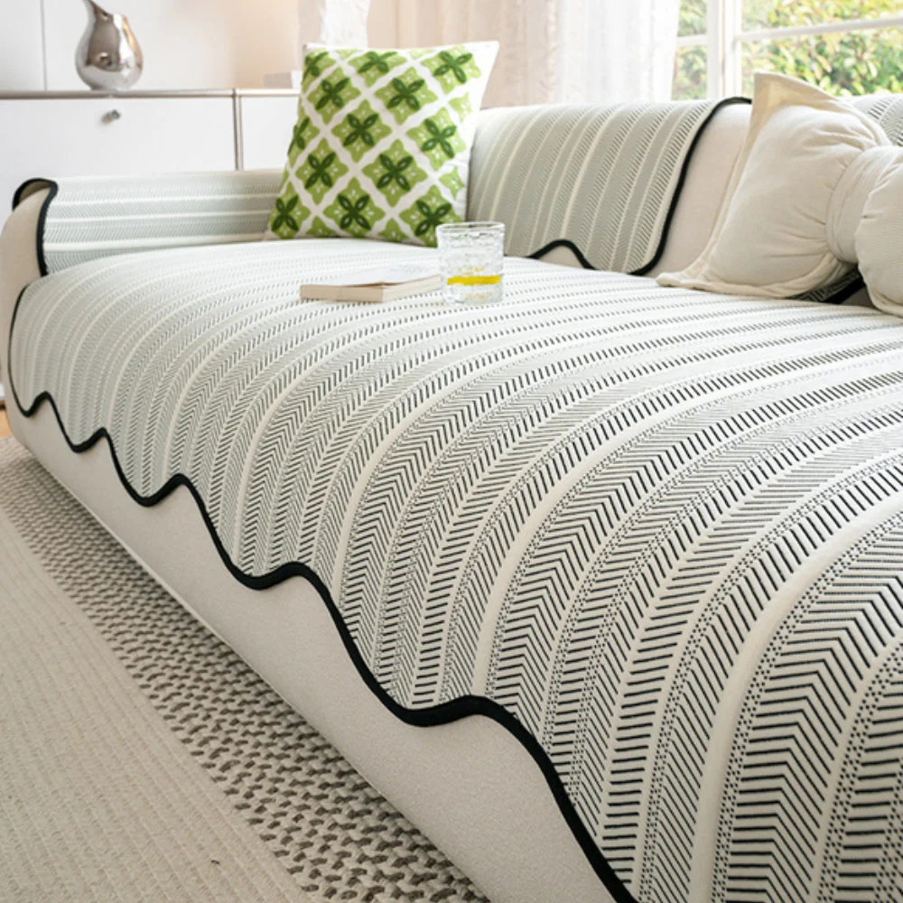Aurivelle Herringbone Scallop Edge Sofa Cover - Image 2