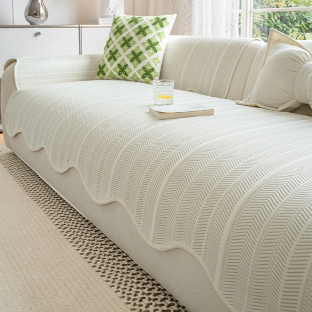 Aurivelle Herringbone Scallop Edge Sofa Cover - Image 4