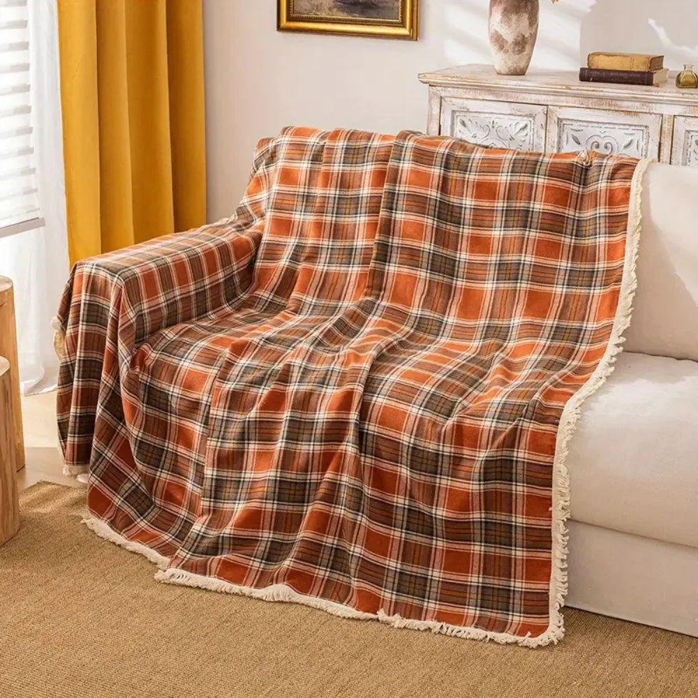 Autumn Chestnut Plaid Sofa Cover - Image 2