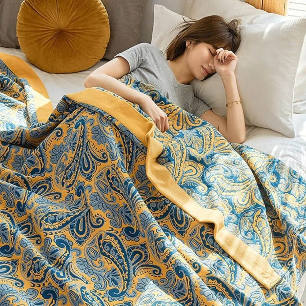 Azure Golden Retro Cotton Blanket - Image 2