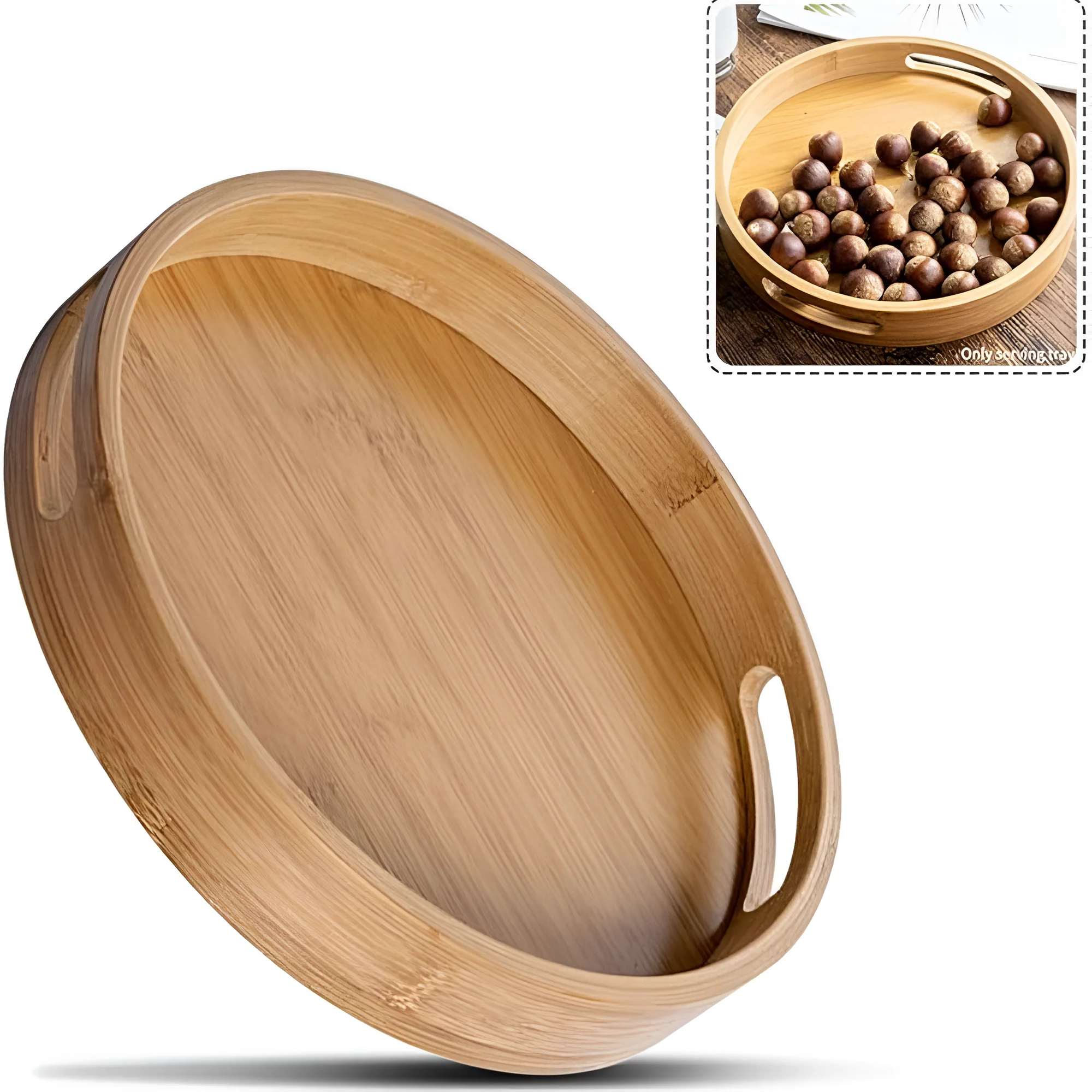 Bamboo Wood Round Serving Tray - Image 9