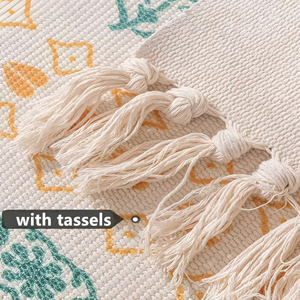 Beige Textured Fringe Tassel Rug - Image 3