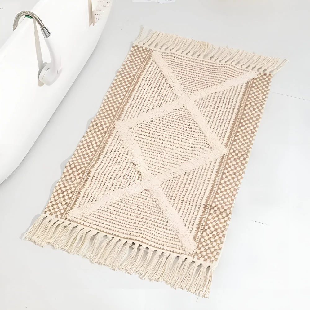 Beige Textured Fringe Tassel Rug - Image 4