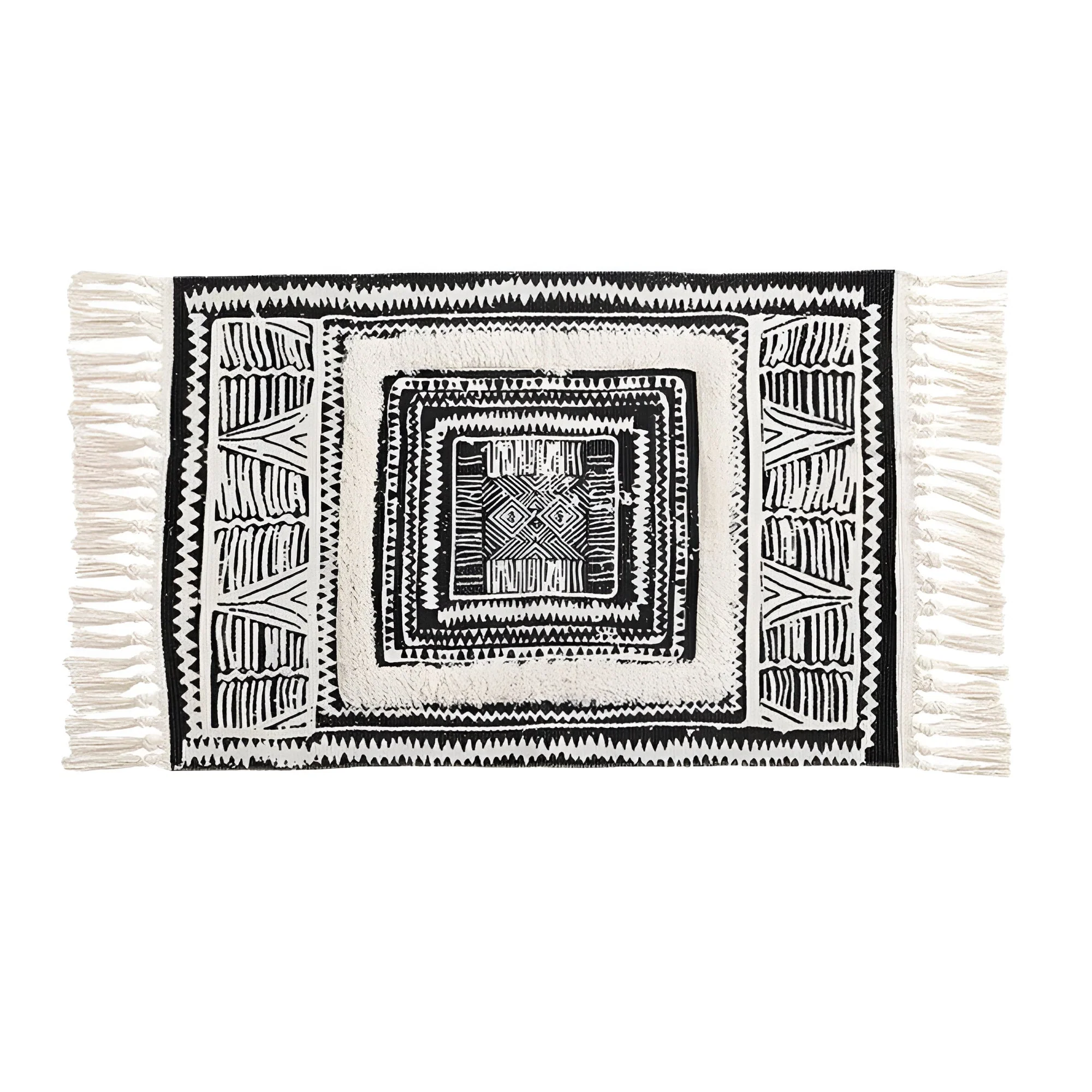 Black and White Geometric Tassel Floor Mat - Image 4