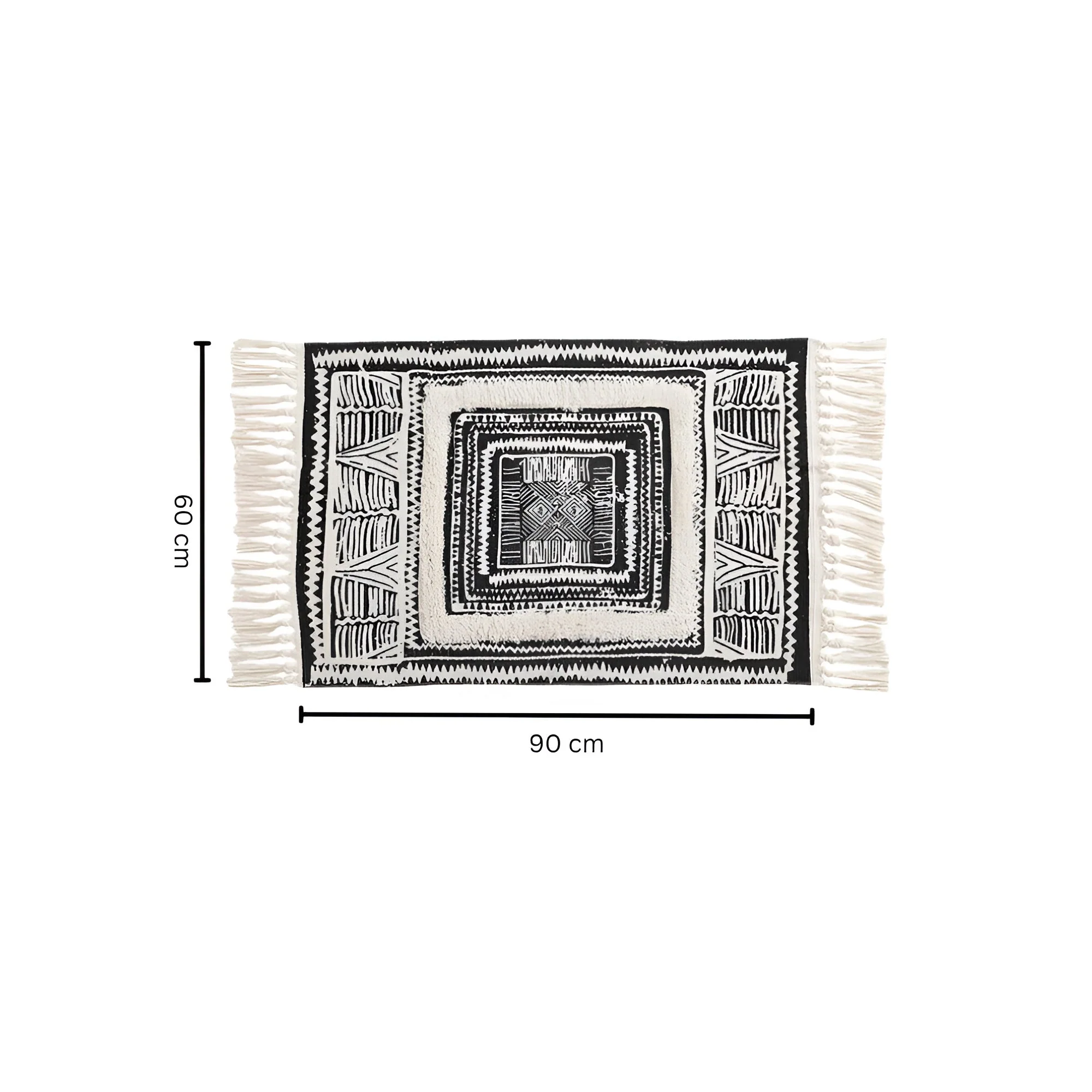 Black and White Geometric Tassel Floor Mat - Image 5