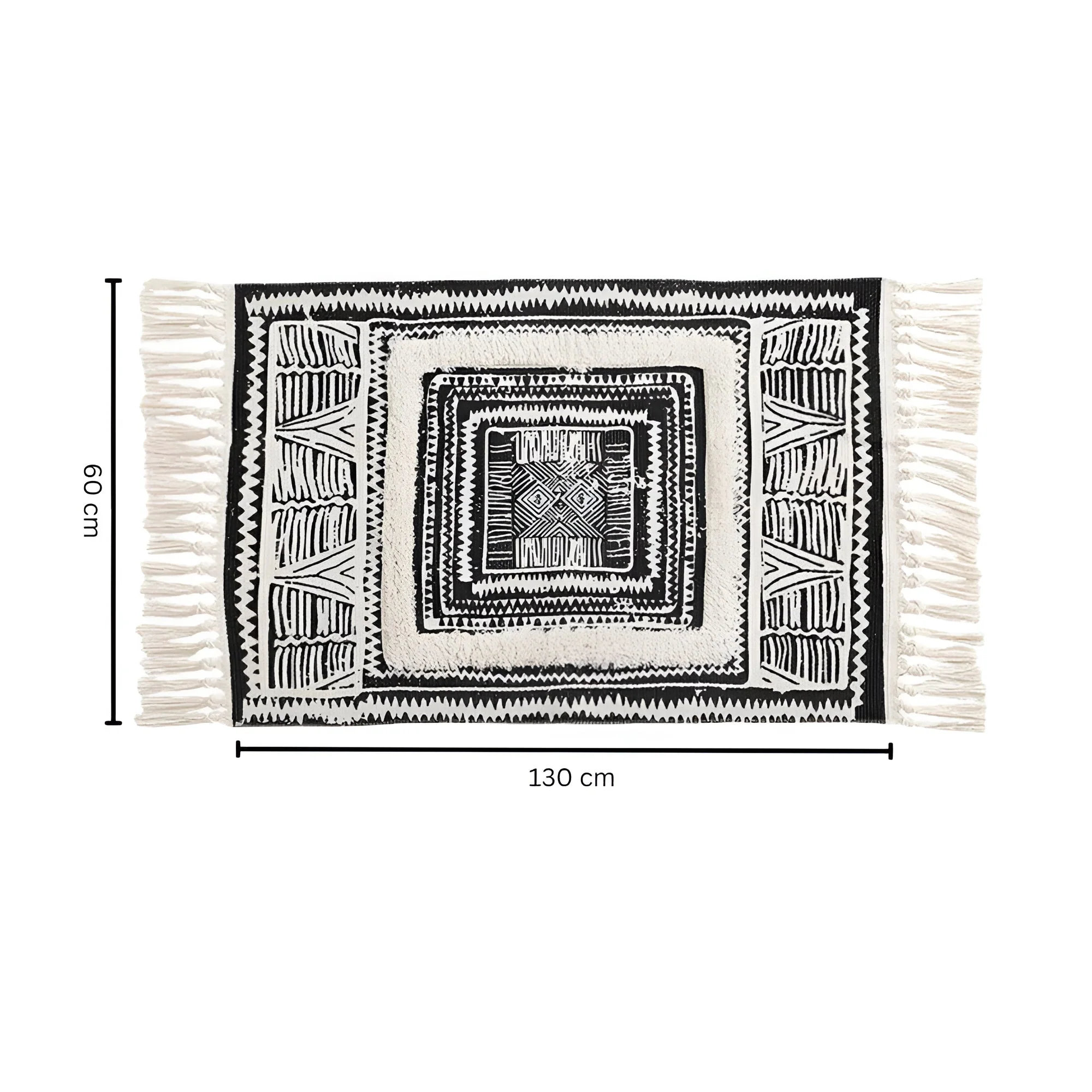 Black and White Geometric Tassel Floor Mat - Image 6
