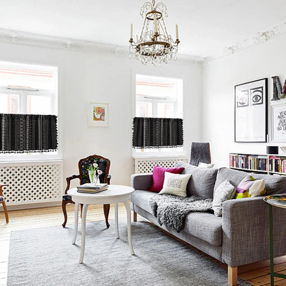 Black Geometric Tribal Tassel Cabinet Curtain - Image 2