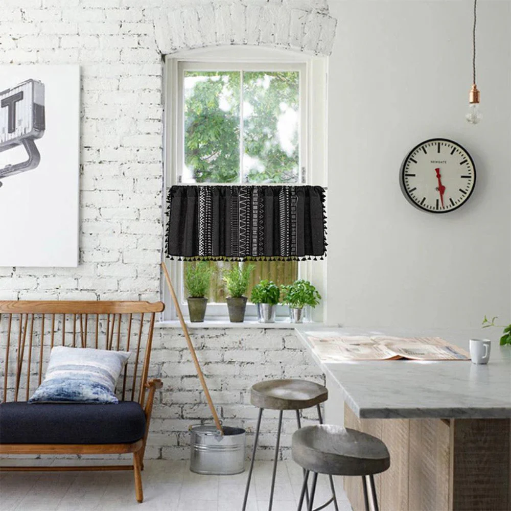 Black Geometric Tribal Tassel Cabinet Curtain - Image 3