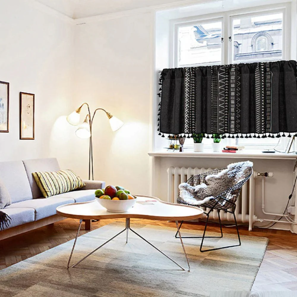 Black Geometric Tribal Tassel Cabinet Curtain - Image 4