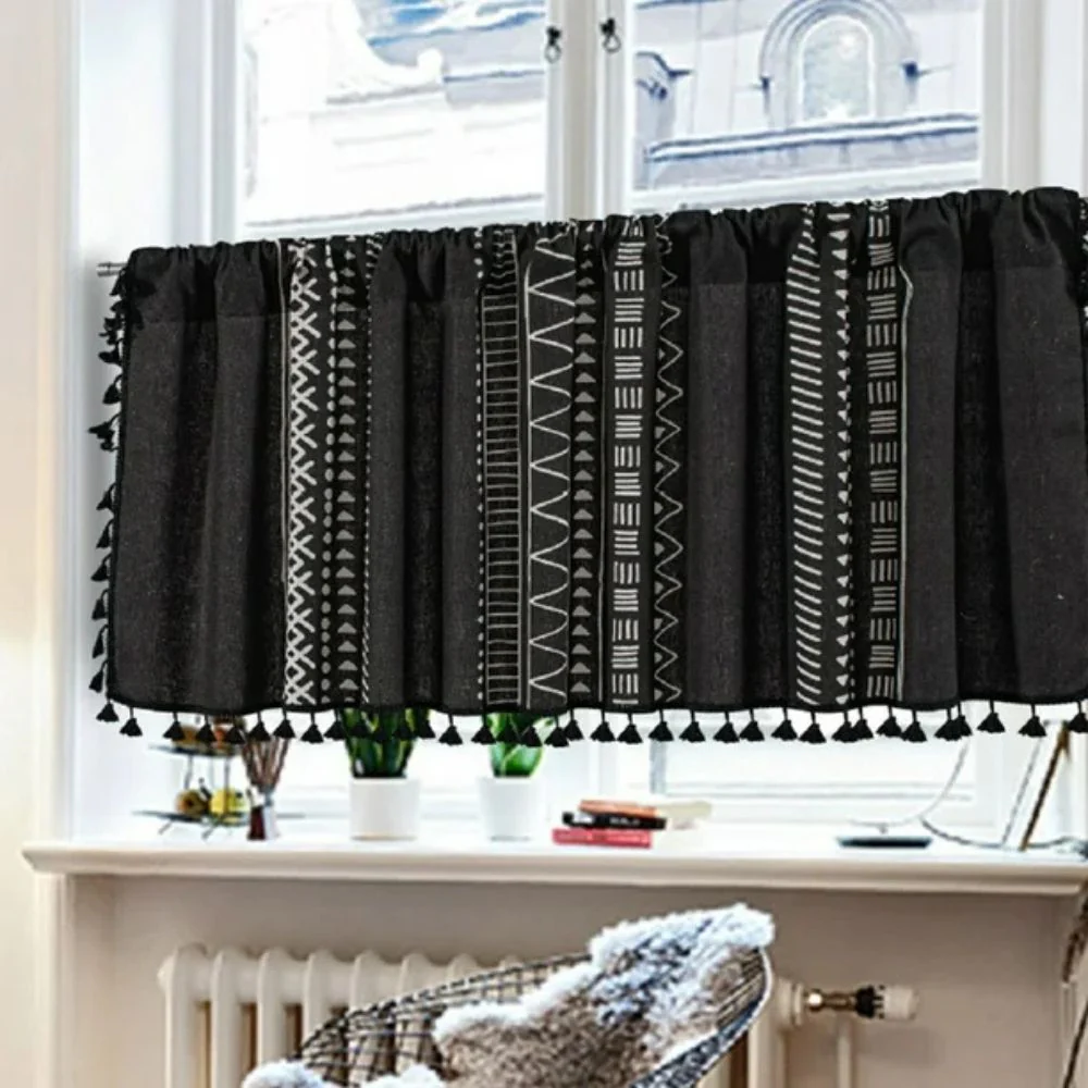 Black Geometric Tribal Tassel Cabinet Curtain - Image 6