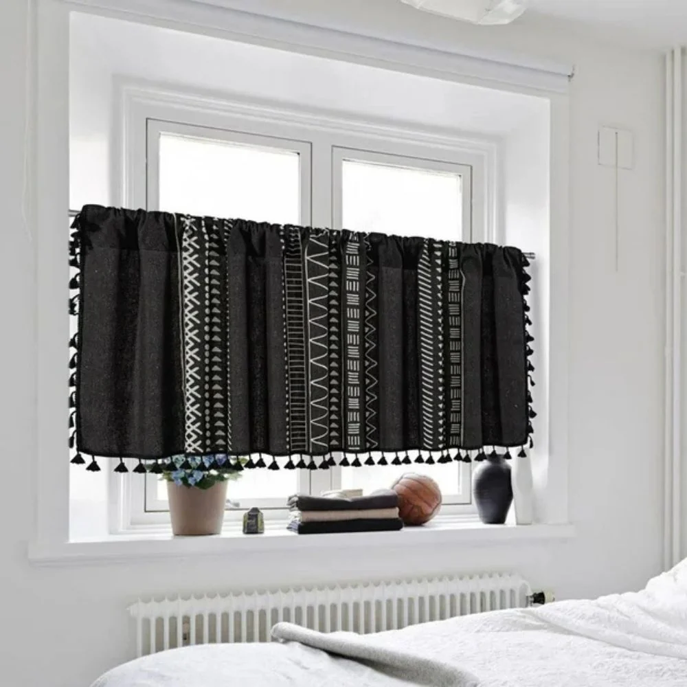 Black Geometric Tribal Tassel Cabinet Curtain - Image 7