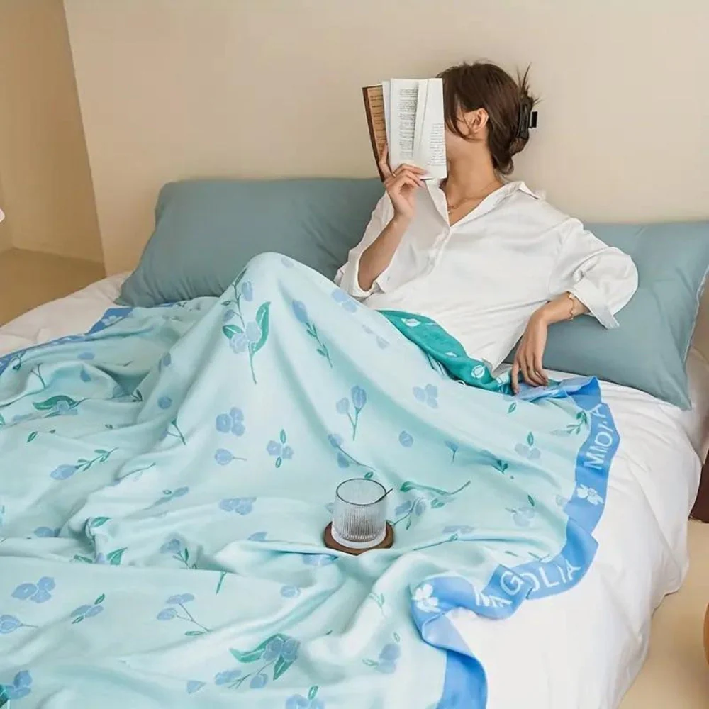 Blue Floral Bamboo Fiber Cooling Blanket - Image 4