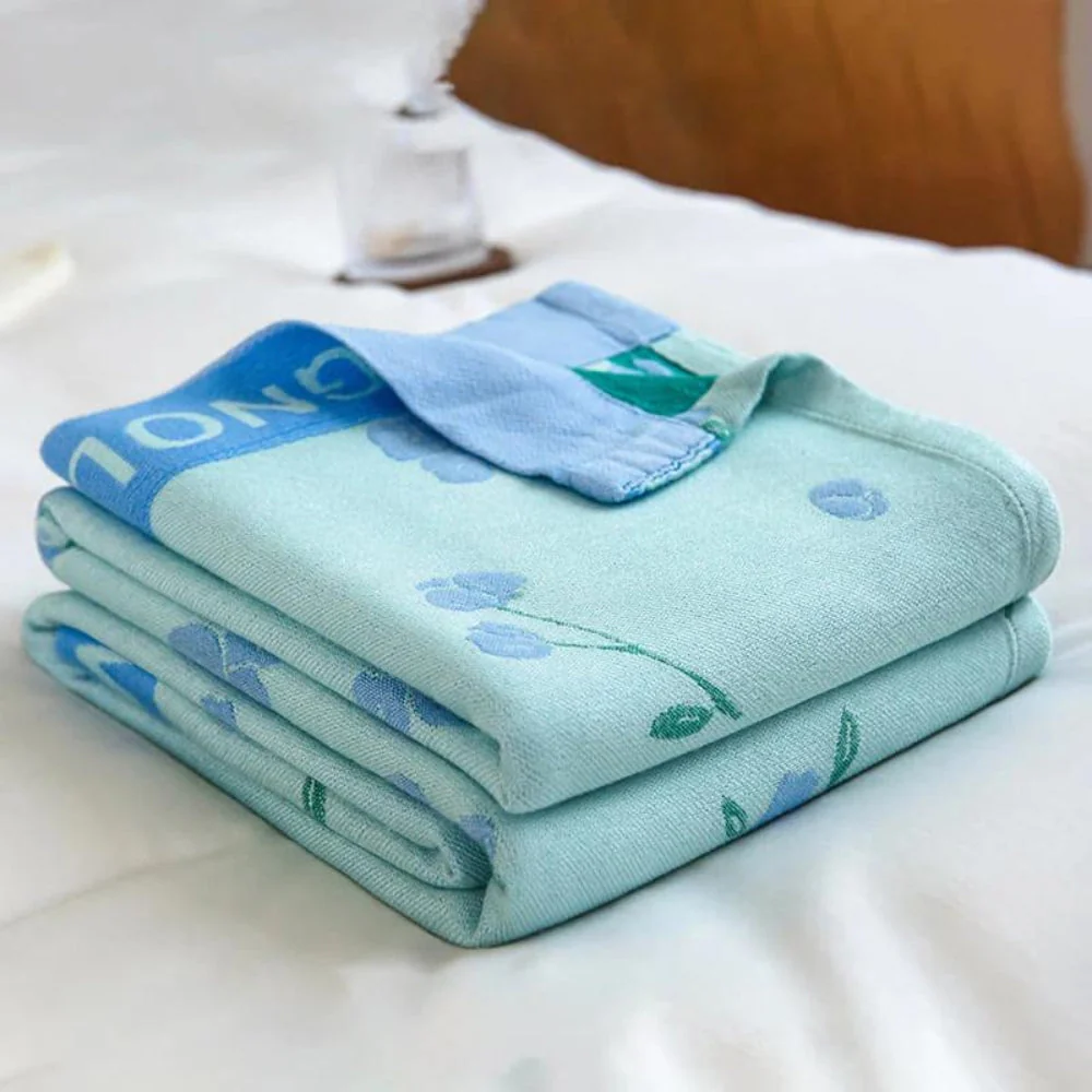 Blue Floral Bamboo Fiber Cooling Blanket - Image 5