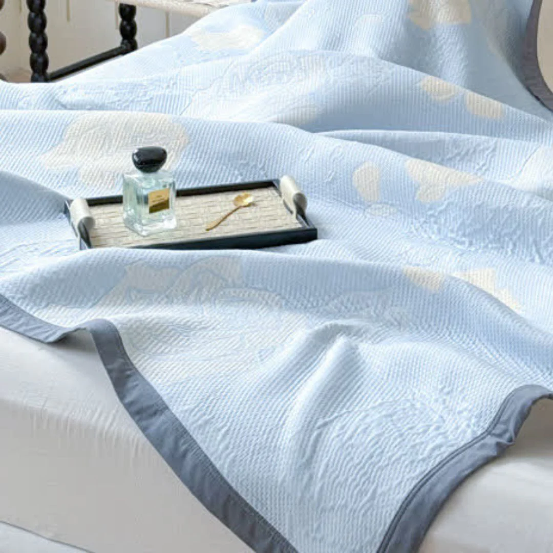 Blue Rose Bloom Cotton Blanket - Image 2
