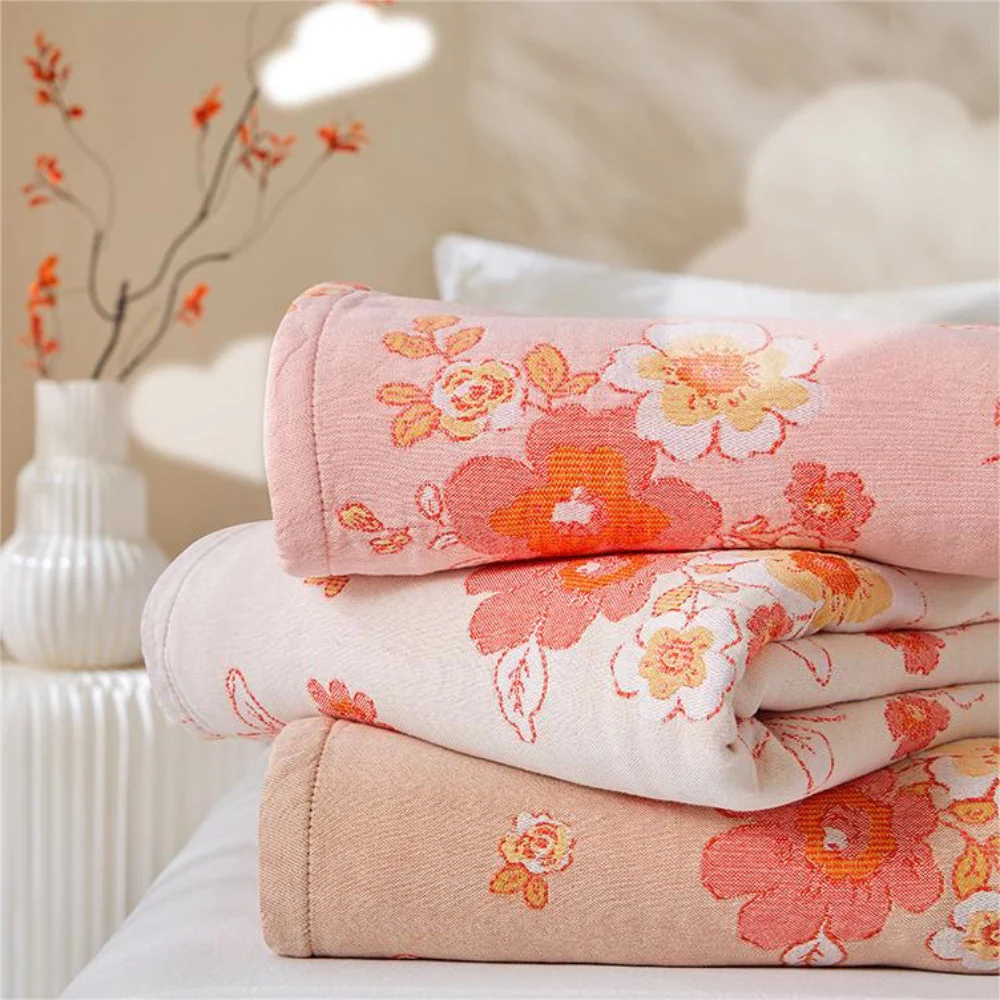 Blush Cotton Gauze Floral Blanket - Image 5