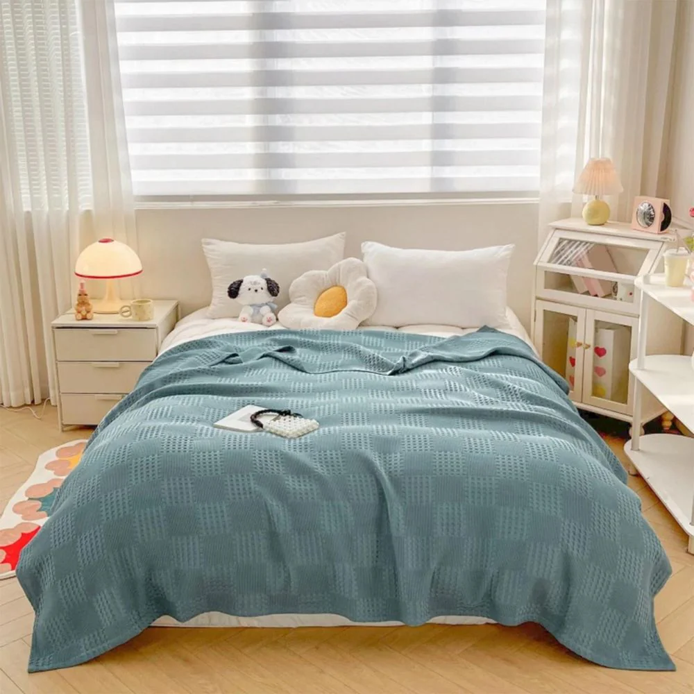 Blush Waffle Checkered Blanket - Image 3