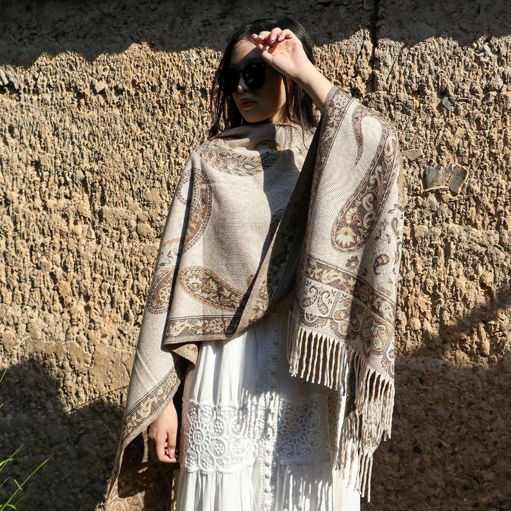 Bohemian Paisley Tassel Winter Shawl Wrap - Image 3