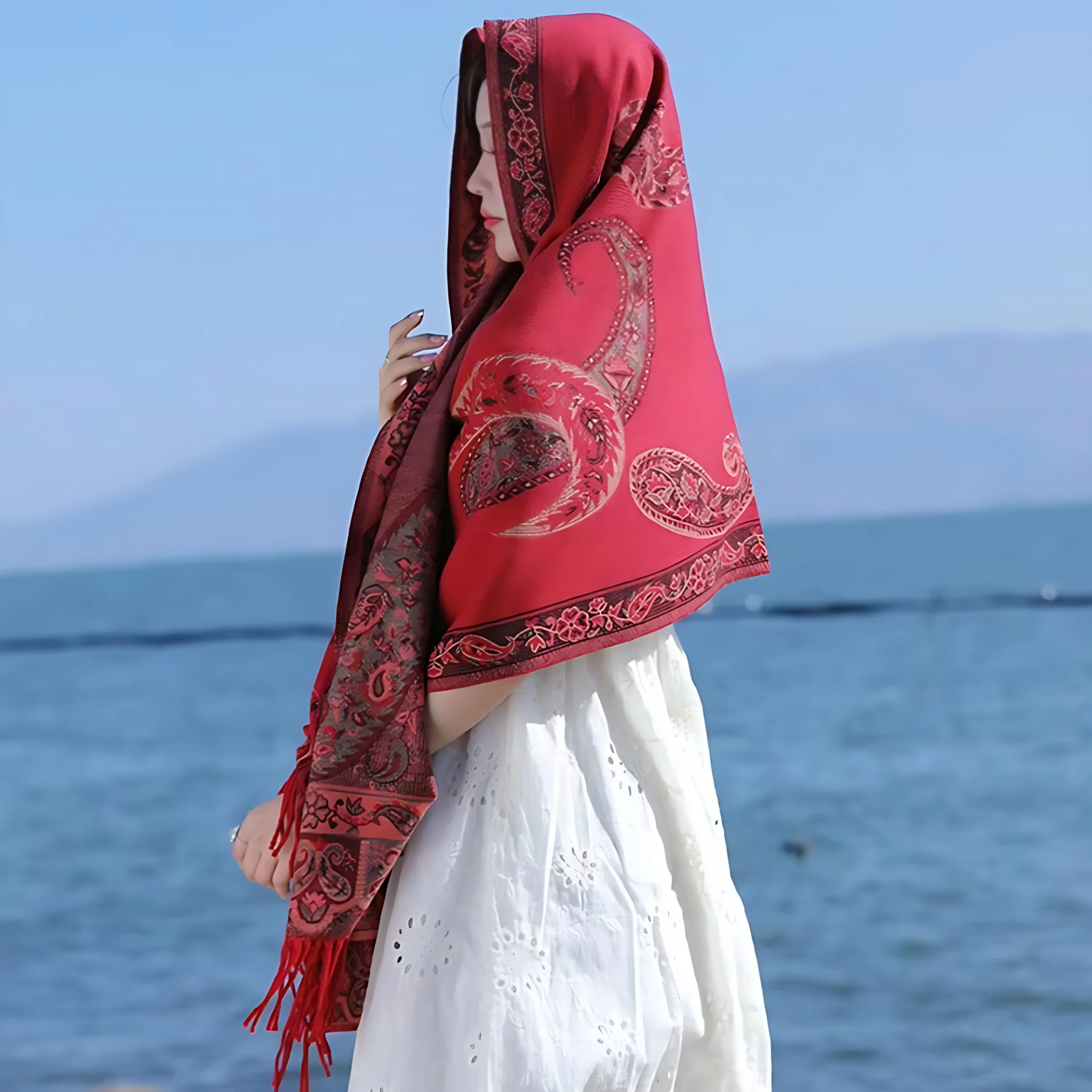 Bohemian Paisley Tassel Winter Shawl Wrap - Image 9