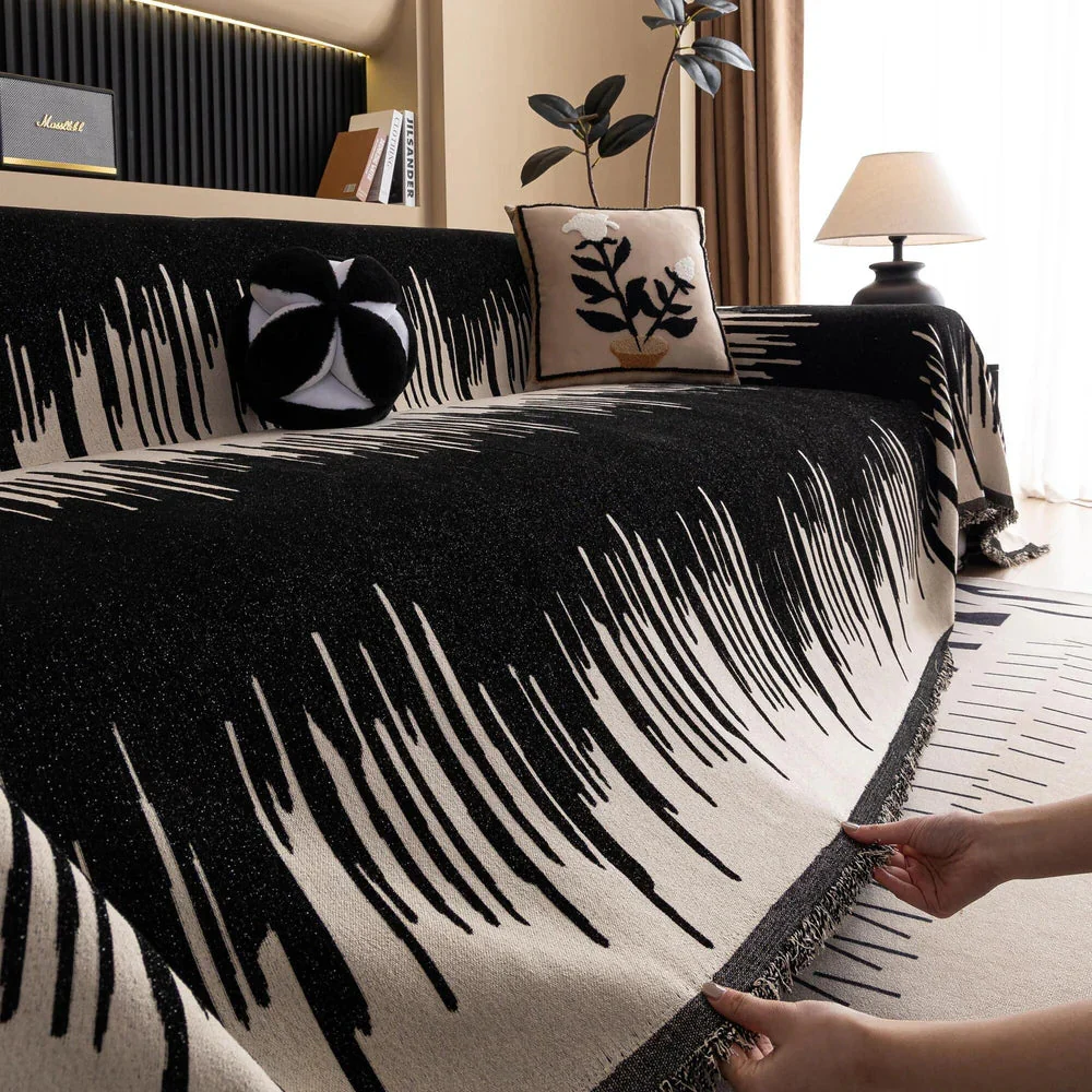 Brushstroke Vertical Pattern Chenille Sofa Cover - Image 7