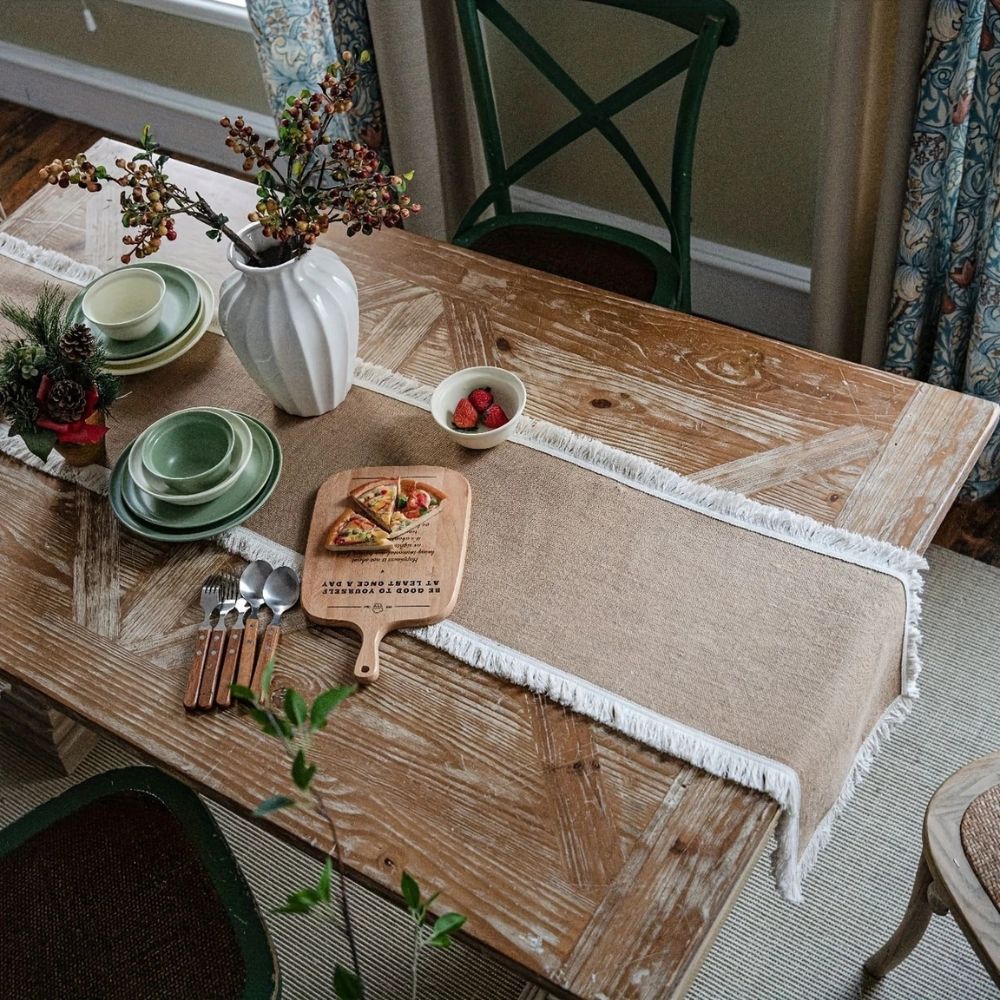 Burlap Charm Boho Table Runner - Image 7
