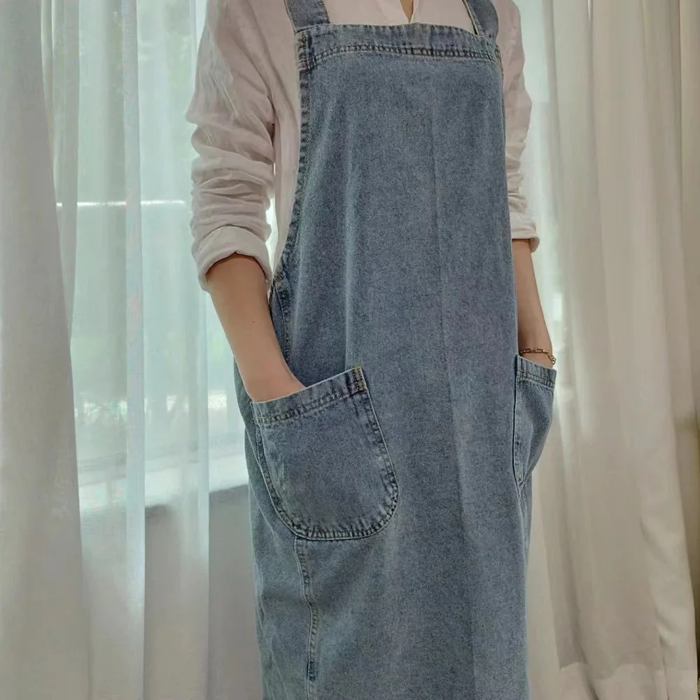 Casual Cotton Denim Pocket Apron - Image 2