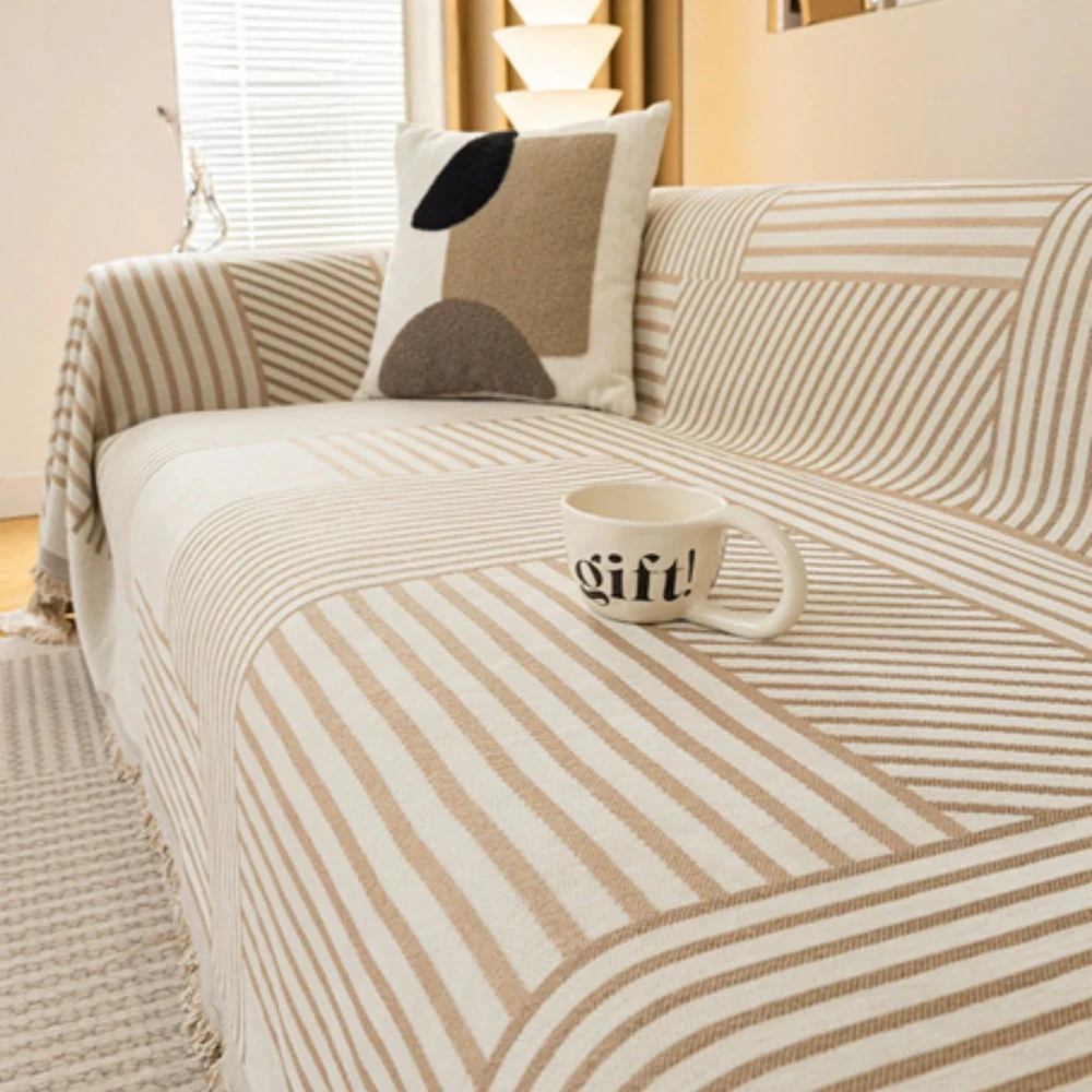 Chenille Striped Tassel Sofa Cover - Image 2