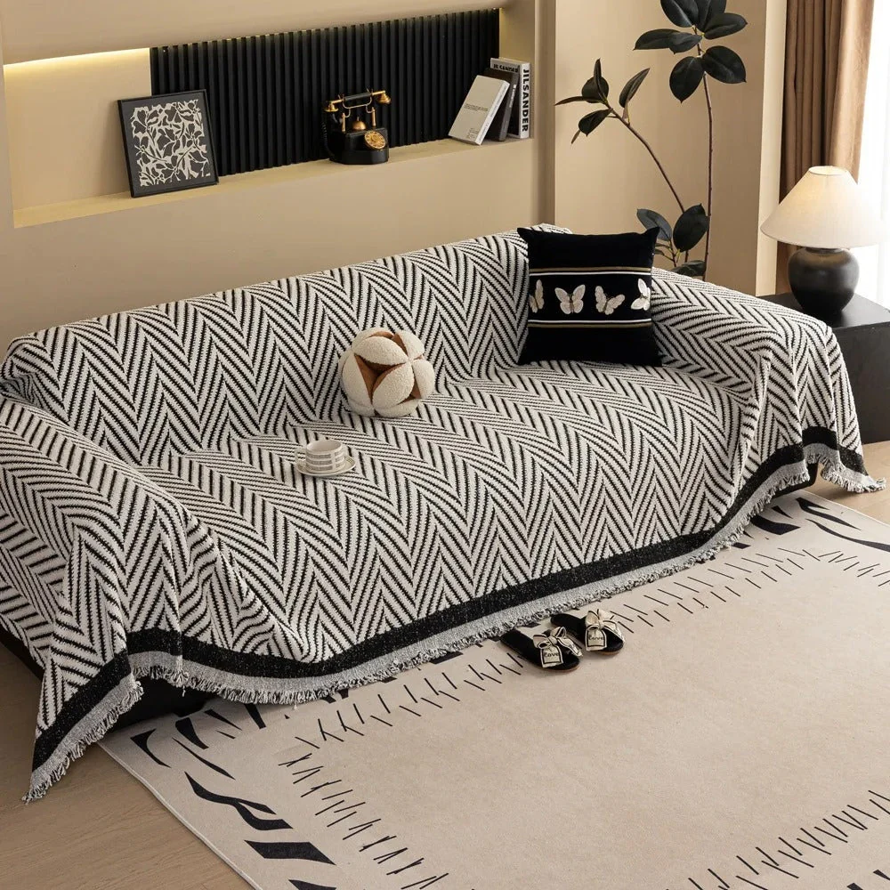 Chevron Herringbone Tassel Sofa Cover - Image 6