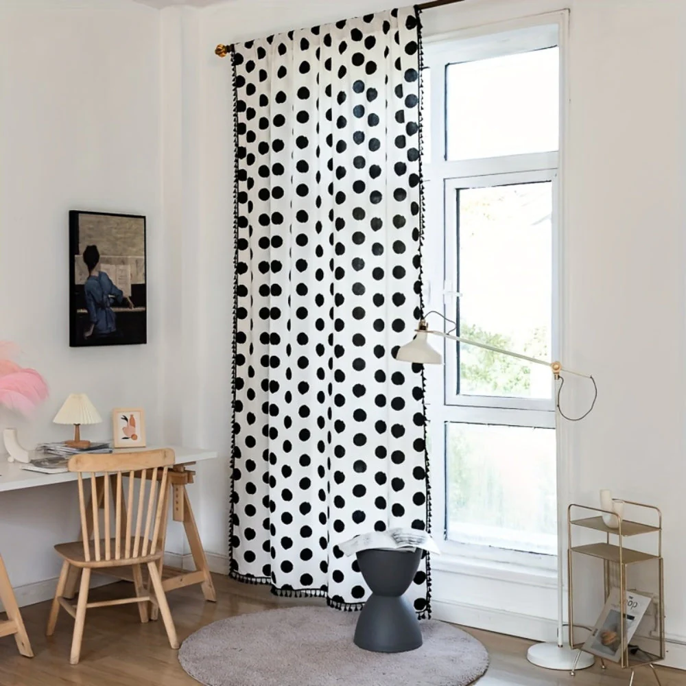 Chic Polka Dot Tassel Window Curtain - Image 2