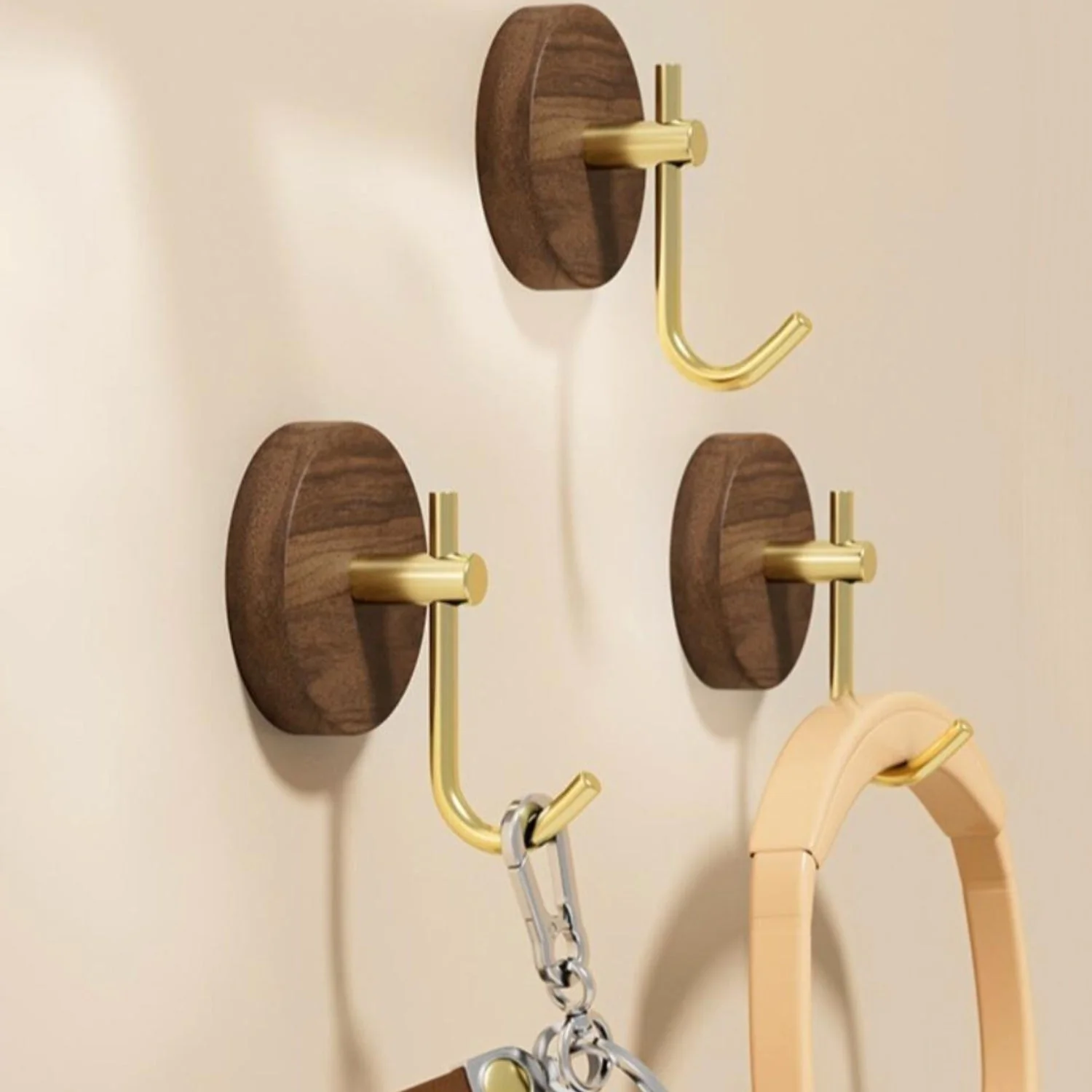 Chic Round Self-Adhesive Timber Wall Hook Piece - Image 2