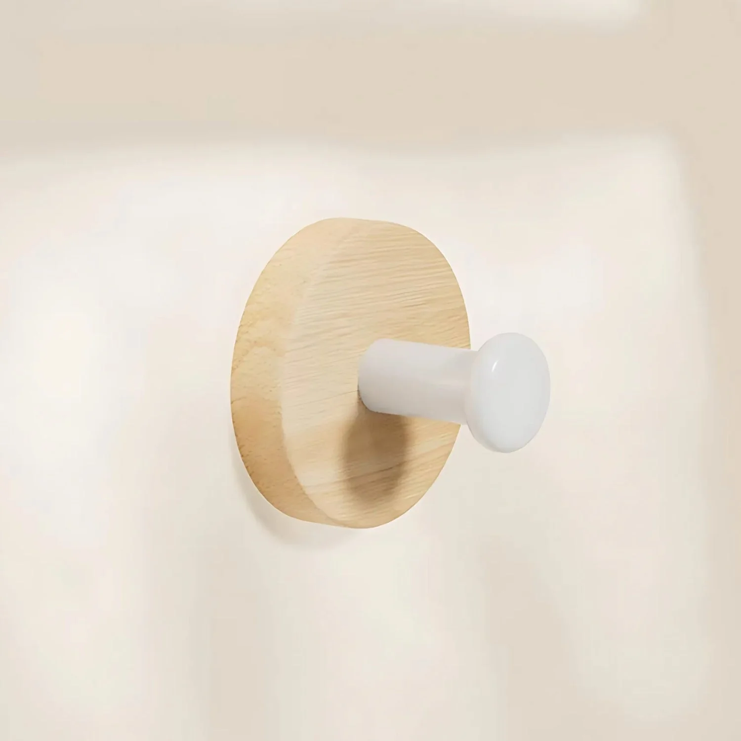 Chic Round Self-Adhesive Timber Wall Hook Piece - Image 6