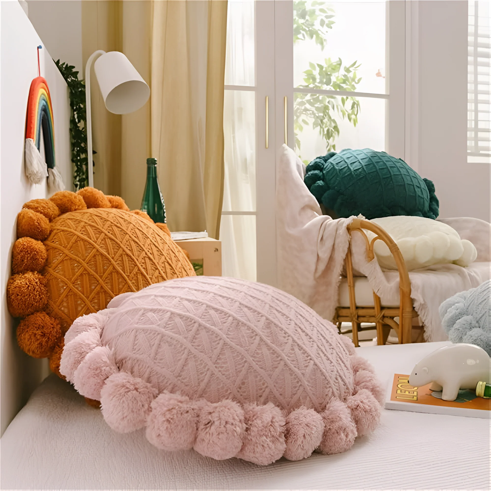 Chic Sunflower Pom-Pom Cushion - Image 7