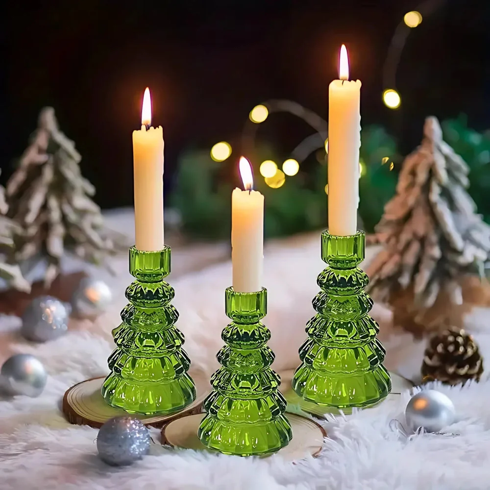 Christmas Tree Glass Candle Holder | 3pcs Set - Image 2