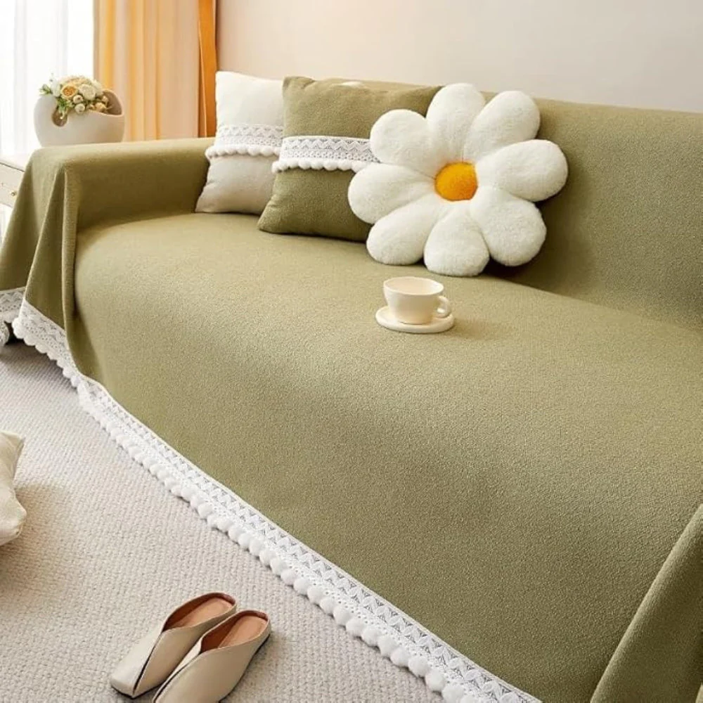 Classic Chenille Lace Edge Sofa Cover - Image 2