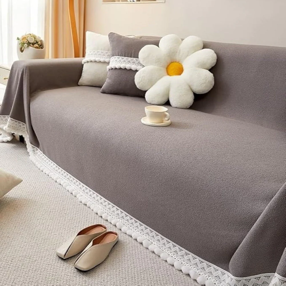 Classic Chenille Lace Edge Sofa Cover - Image 4