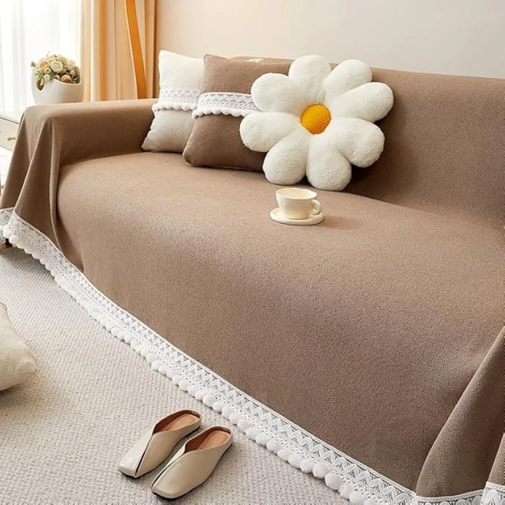 Classic Chenille Lace Edge Sofa Cover - Image 5