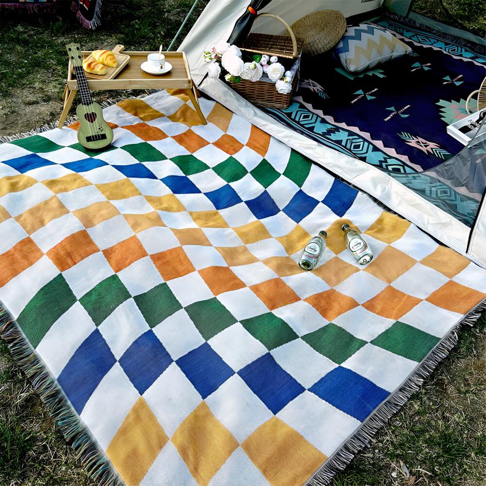 Colorful Checkerboard Tassel Blanket - Image 2