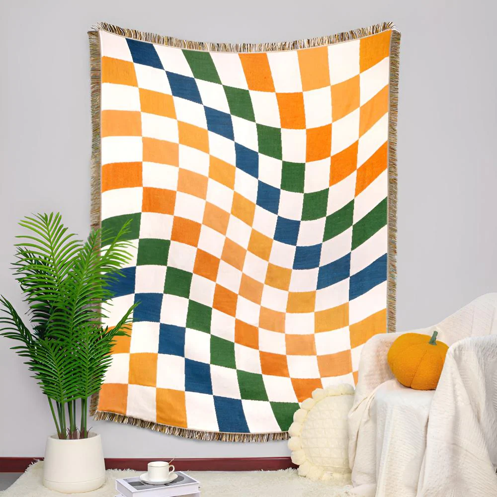 Colorful Checkerboard Tassel Blanket - Image 5