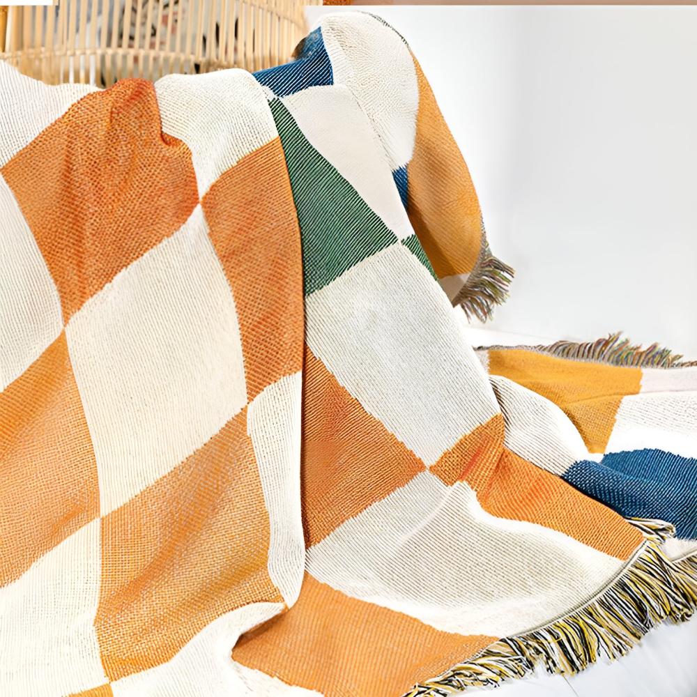 Colorful Checkerboard Tassel Blanket - Image 6