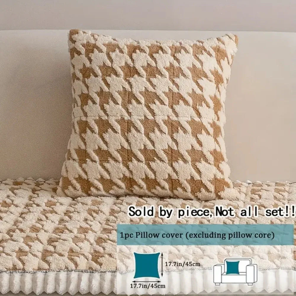 Colourful Plush Houndstooth Sofa Cover and Cushion Cover - Image 11