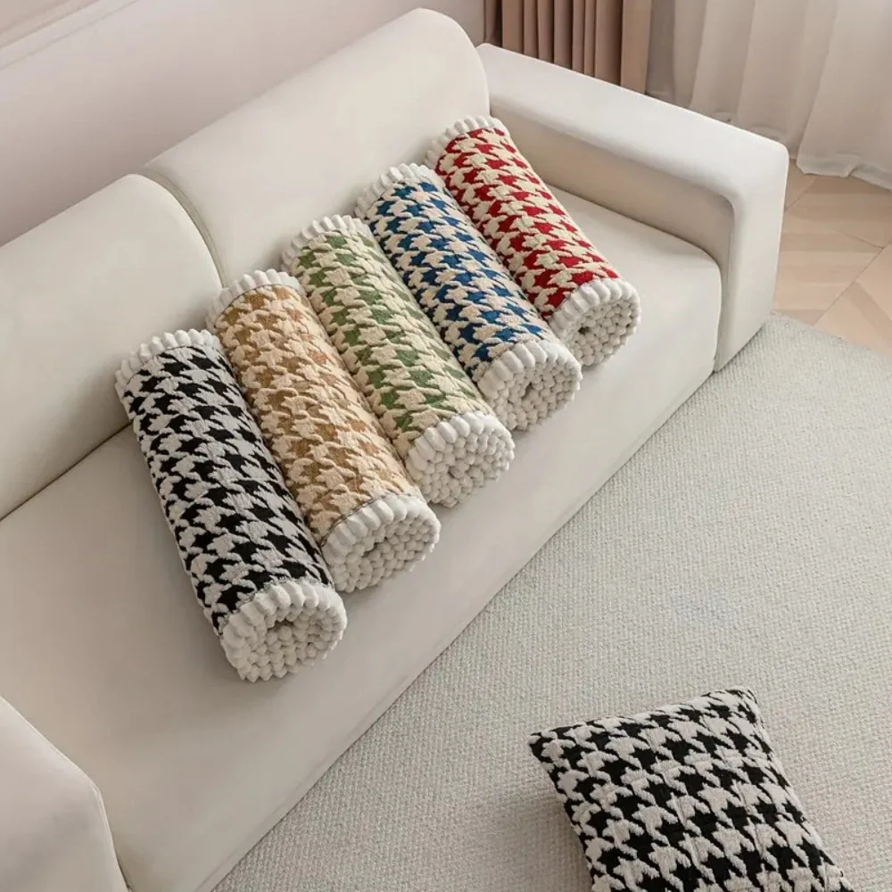 Colourful Plush Houndstooth Sofa Cover and Cushion Cover - Image 12