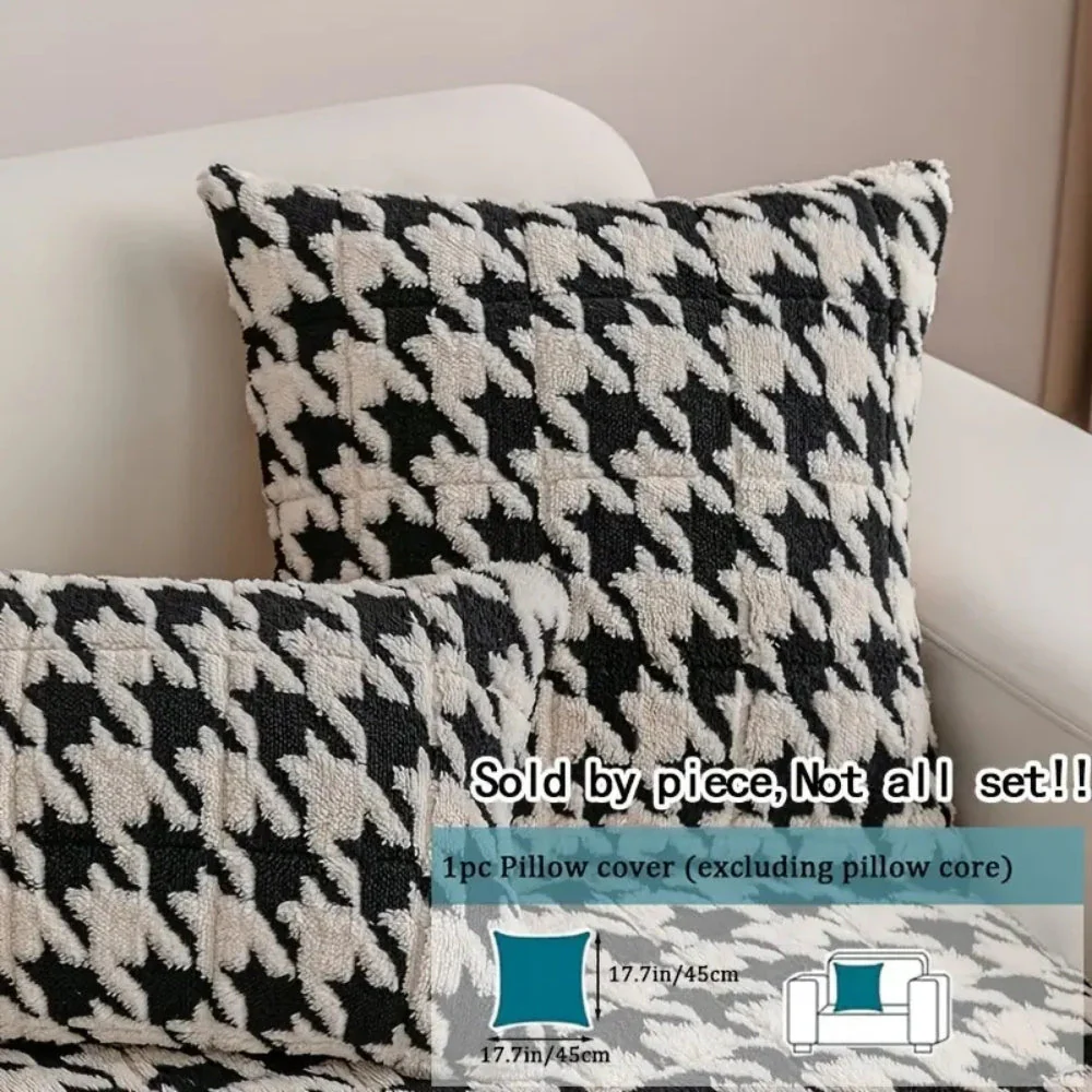 Colourful Plush Houndstooth Sofa Cover and Cushion Cover - Image 2